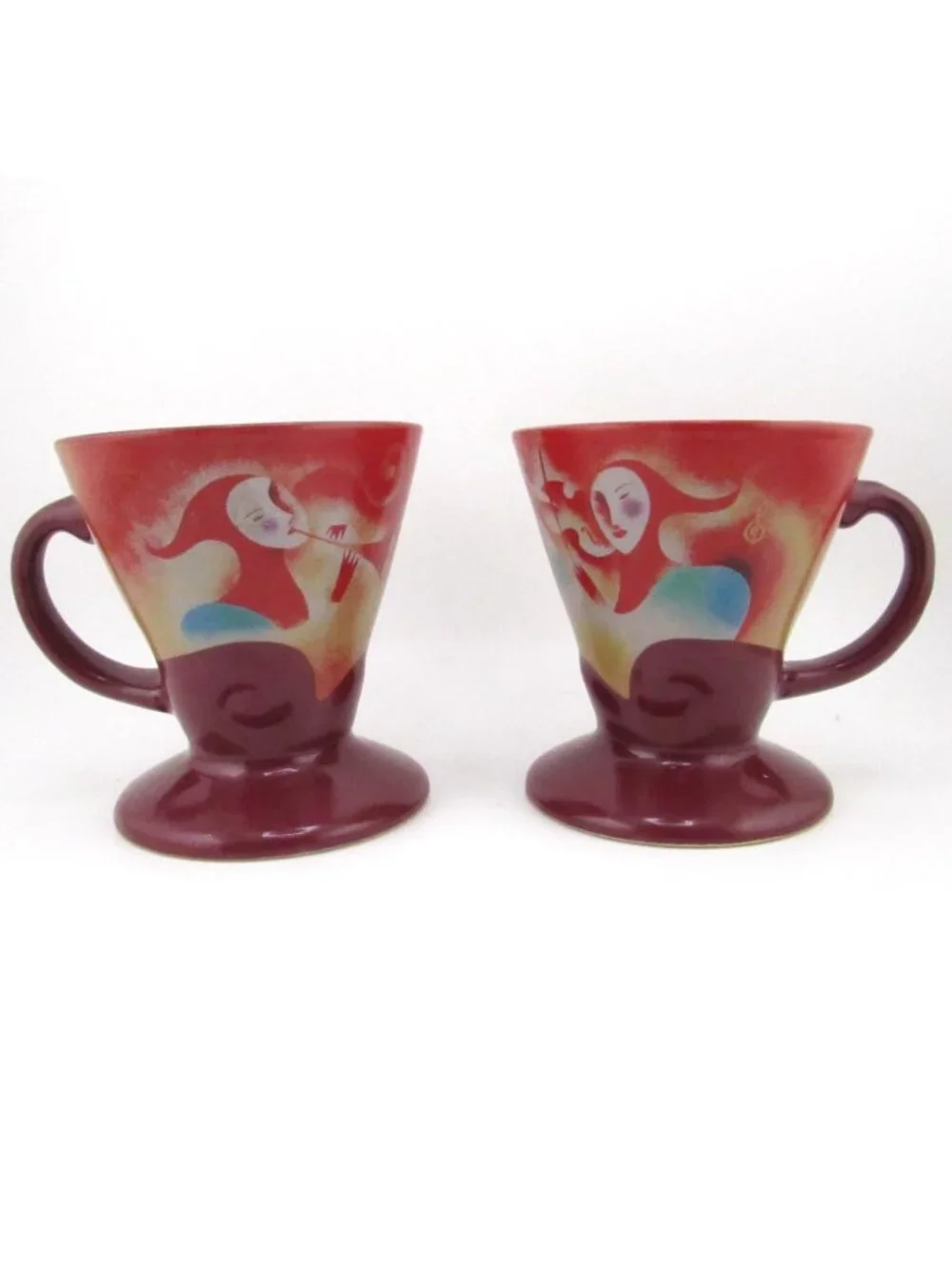 Vintage Pair Frangelico Court Jester LINDA FRICHTEL Espresso Coffee Cups/Mugs